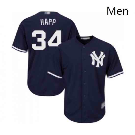 Mens New York Yankees 34 JA Happ Replica Navy Blue Alternate Baseball Jersey